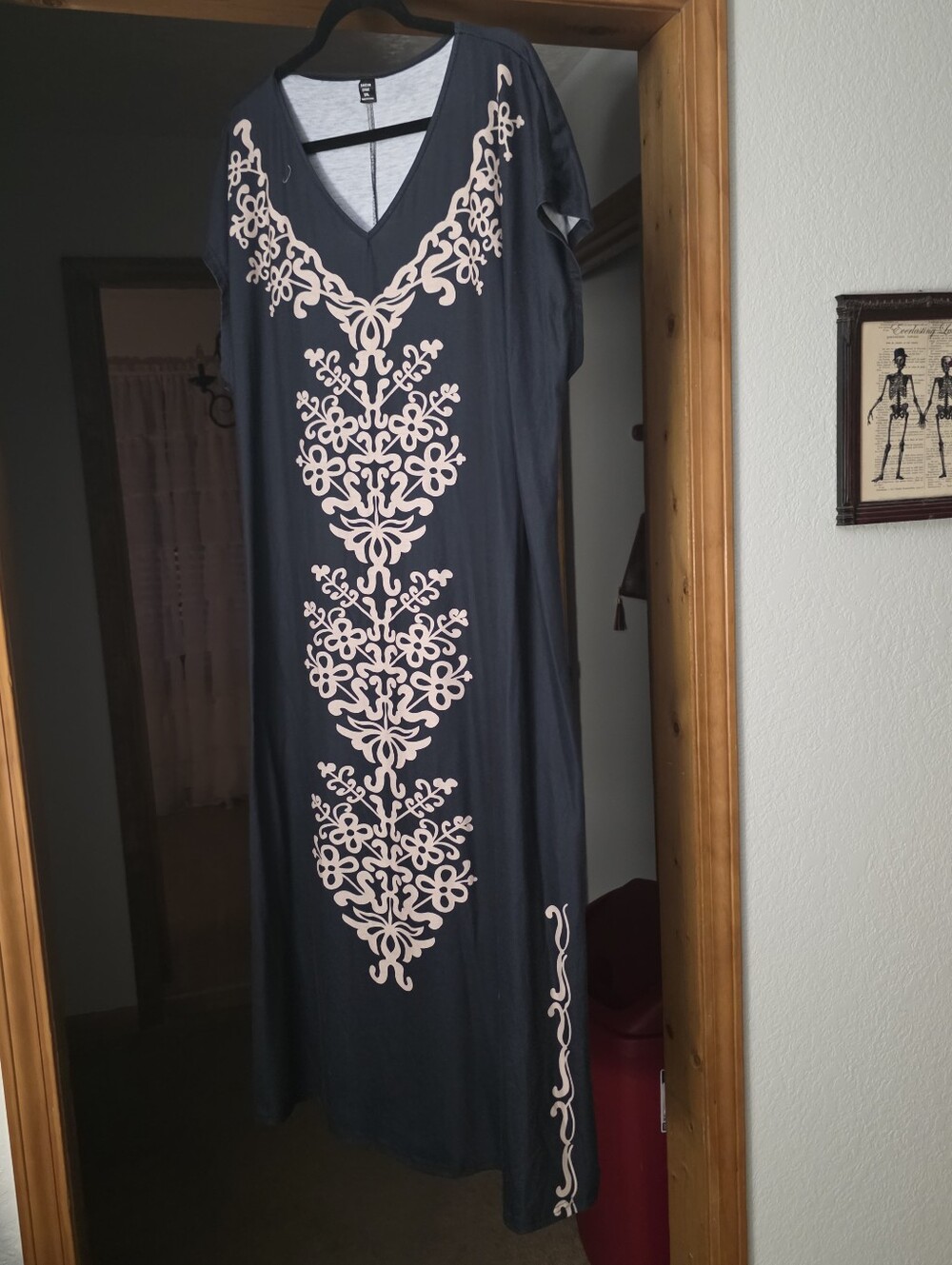 SHEIN Navy Maxi Dress with Cream Embroidery